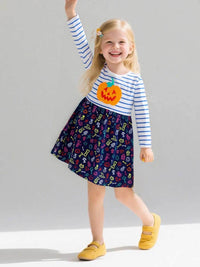 Halloween Pumpkin Print Long-Sleeved Dress | Kalawee