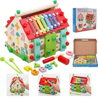 Montessori Busy House Toy, 6 in 1 Wooden Activity Cube for Toddlers 1-3 with Xylophone Digital Screws, Sensory Toys for Toddler, Fine Motor Skills, Birthday Gift for Toddler | Shinymarch