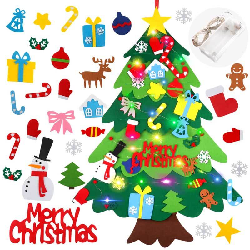 DIY Felt Christmas Tree for Kids, 3ft Christmas Tree with 30pcs Glitter Ornaments for Kids Xmas Gifts Christmas Door Wall Hanging Decorations | Shinymarch
