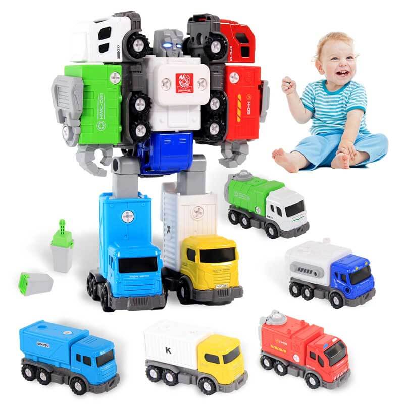 5 in 1 Transforming Robot Toys for 5-7 Kids Take Apart Toys Gift for 3+ Boys Girls Birthday Christmas 5 Vehicles Playset, Combined Robot | Shinymarch