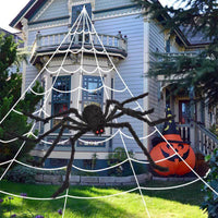 200" Halloween Spider Web + 59" Giant Spider Decorations Fake Spider with Triangular Huge Spider Web for Indoor Outdoor Halloween Decorations Yard Home Costumes Parties Haunted House Décor | Shinymarch