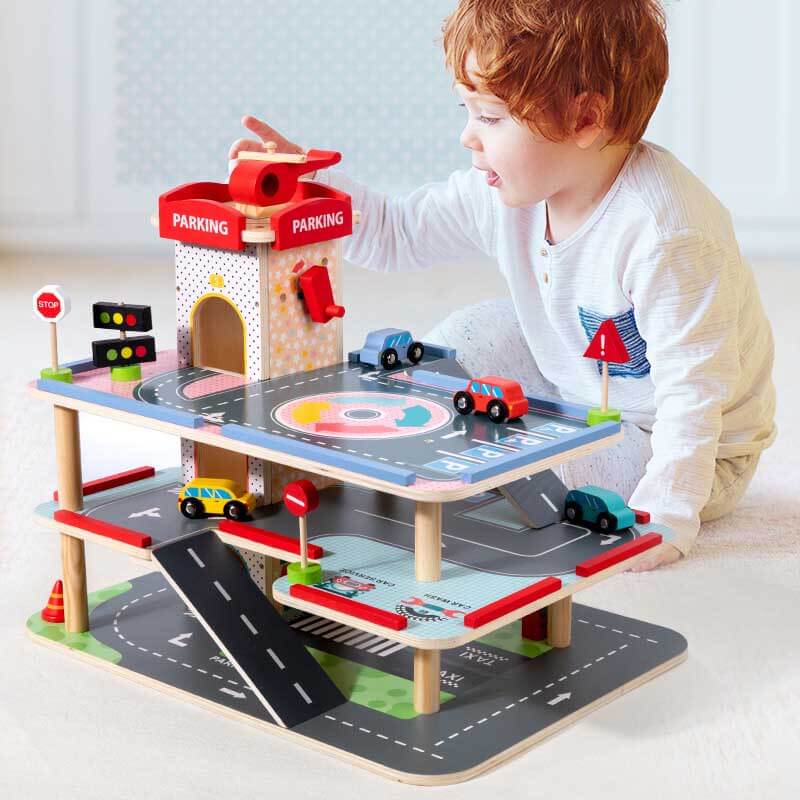Three-dimensional Wooden Parking Garage Playset | Kalawee