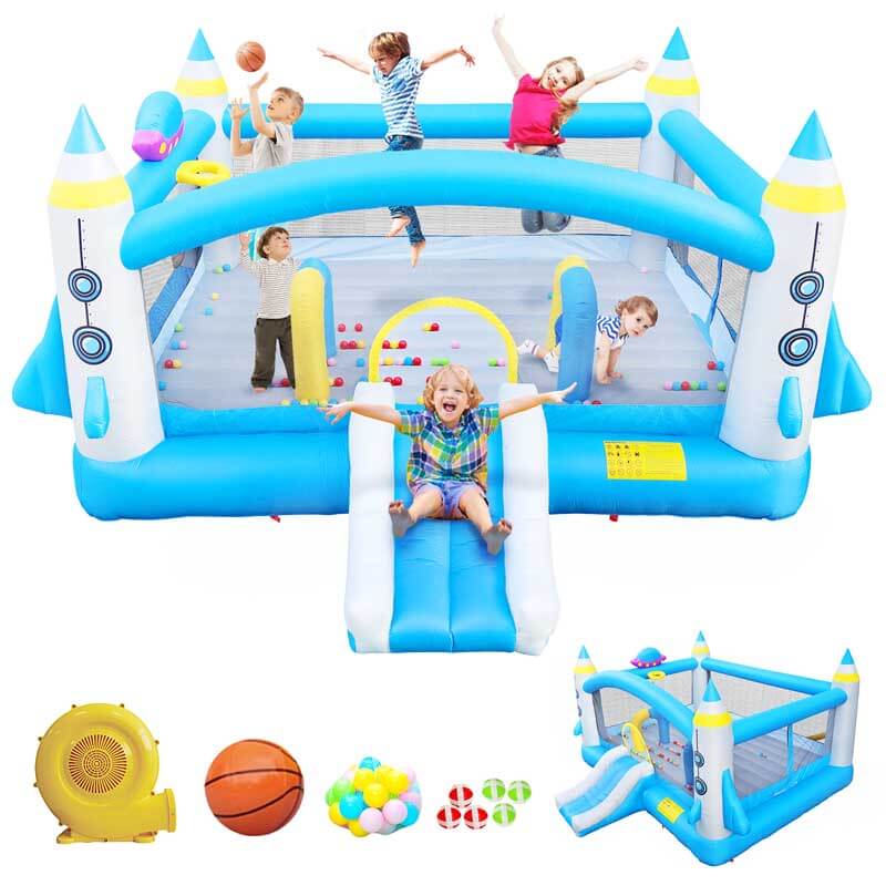Multifunctional Jump 'n Slide Inflatable Bouncer for Kids Complete Setup with Blower - 198" x 180" Play Area - 96" Tall | Shinymarch