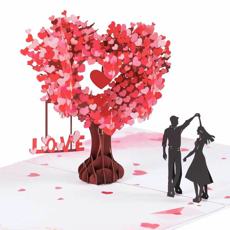  Pop Up Anniversary Card, 3D Love Tree Hearts Couple Wedding Card for Her, Wife, Husband, Him, Couple; Ideal Gift for Wedding, Romantic Birthday, Anniversary, Valentines, Mothers Day, 6x8 inch | Kalawee