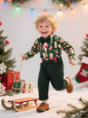 Christmas Boys' 2-Piece Pants Set - Long Sleeve Outfit with Suspenders & Bow | Kalawee