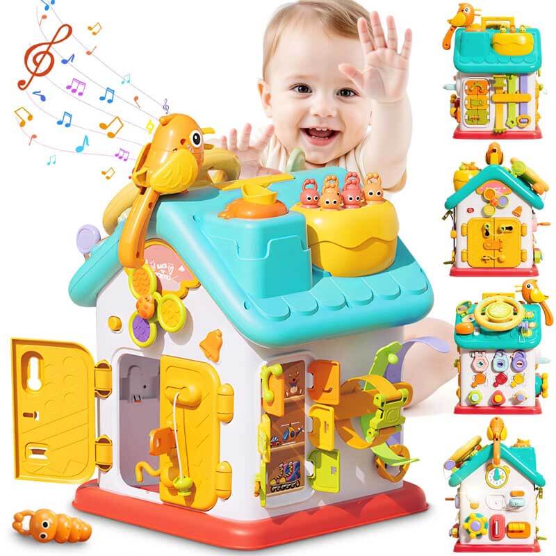 Montessori Musical Busy House Toy for 1 2 3 Year Old Baby Toddlers, Multi-Functional Cube Sensory Large House Set - Learning Educational Activity Toys for Boys Girls Kids Age 18+ Months Birthday Gifts | Shinymarch