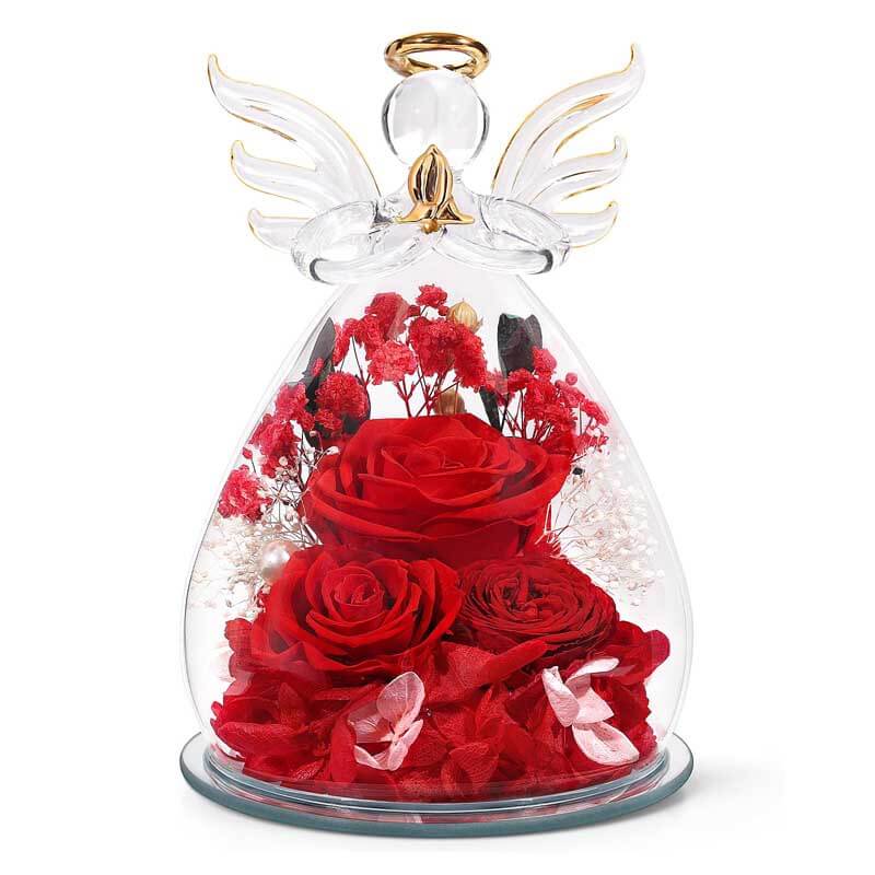 Gifts for Women Preserved Rose Forever Flower in Glass Angel Figurines Fresh Flowers for Delivery Prime Mothers Day Birthday Gifts for Mom Real Red Roses for Grandma Sister Wife Her from Daughter | Kalawee