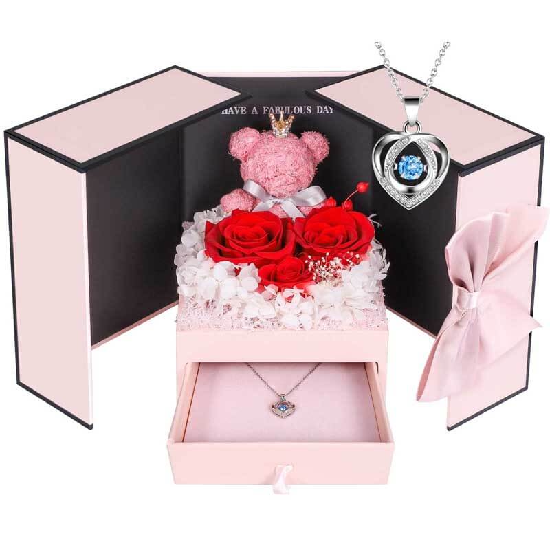 Preserved Rose Box for Her, Forever Real Flowers with Sterling Silver Necklace - Romantic Gift for Delivery on Valentine’s Day, Christmas, Birthday, Anniversary | Kalawee