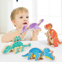 Dinosaur Snap Together Building Toys,STEM Wooden Build Blocks Kits,Take Apart Dinosaur Playset, Fine Motor Skill Montessori Educational Learning Toys Gift for 3 4 5 6 Years Kids | Shinymarch