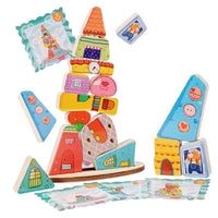 Montessori Wooden Stacking Toy,Colorful Houses Building Blocks Game 14 Pcs Montessori Balance Sorting & Stacking Toy for Kids 2 3 4 5 6 7 Year Old Boys Girls Gift,Preschool Educational Learning | Shinymarch