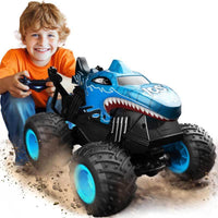 Monster Truck Toys - Remote Control Monster Truck with Light & Music, Dinosaur Toys for Kids, 1:20 Scale RC Truck with 360° Spins and Drifting, Remote Control Car for Boys Blue | Shinymarch