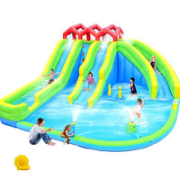7 in1 Inflatable Water Park Three Slide with Blower Water Gun Sprinkler Fountain Climbing Wall for Children | Shinymarch