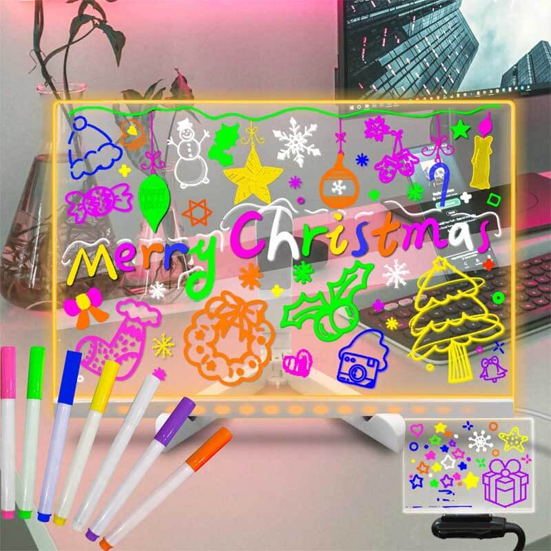 Glowing LED Kids Drawing Board with Colors & Night Light – 11.8"x7.9" Acrylic Desktop Dry Erase Memo Whiteboard, USB Powered, Dimmable, to Do List, Planning for Home/Kitchen/Office/School | Shinymarch