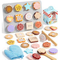 Wooden Cookie Play Food Set for Kids Kitchen, Pretend Play Toy Food for Toddlers 1-3 with 12 Cookies & Accessories & Gift Boxes, Kids Baking Set Christmas Birthday Gift for Girls Boys 3 4 5 6 | Shinymarch