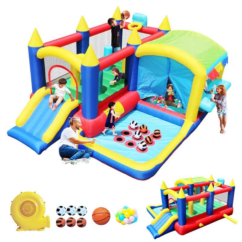 7 in 1 Inflatable Bounce House, Bouncy House with Ball Pit for Kids Indoor Outdoor Party Family Fun, Obstacles, Toddler Jump Bouncy Castle with Ball Pit for Birthday Party Gifts  | Shinymarch