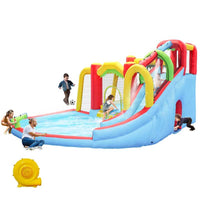7 in1 Inflatable slide water park bouncing house outdoor Soccer garden bouncer with Splash pool & Water gun & Climbing wall & Basketball & Football  | Shinymarch
