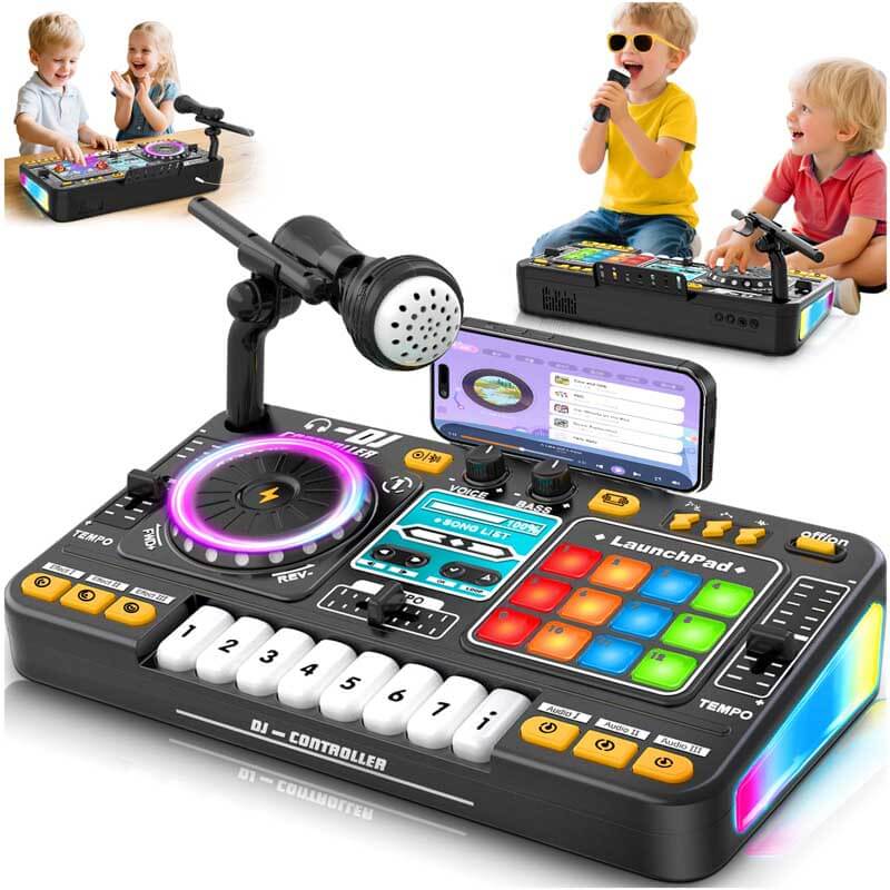 Kids Toys DJ Mixer for Party: Music Toy with Bluetooth & Microphone for Ages 3+ - 2000+ Sound Effects & Colorful Light - Idea Gift for Birthday Holiday | Shinymarch
