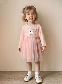 ute Bunny Embroidered Tulle Princess Dress for Girls - Long Sleeve Kids Party Dress | Kalawee