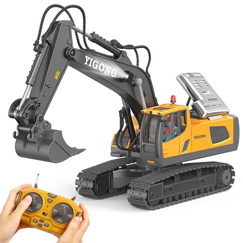 Remote Control Excavator Toys for 4 5 6 7 8 Year Old Boys Gifts, 11CH 2400mAh 2.4GHz RC Cars Construction Toy Truck Digger Metal Shovel Sound Light, Kids Boys Toys Age 4-6 5-7 6-8 Birthday Gift | Shinymarch