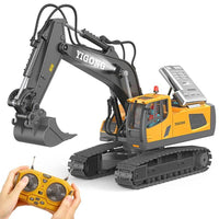 Remote Control Excavator Toys for 4 5 6 7 8 Year Old Boys Gifts, 11CH 2400mAh 2.4GHz RC Cars Construction Toy Truck Digger Metal Shovel Sound Light, Kids Boys Toys Age 4-6 5-7 6-8 Birthday Gift | Shinymarch