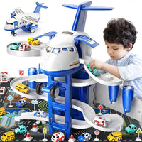 Airplane Toys for Toddlers 3-5 - Car Race Tracks for Kids Ages 4-8 with 8 Small Car Toys, Toddlers Educational Toy, Birthday Gifts for Boys Girls 3-7, Kitchen Playsets Pretend Play | Shinymarch