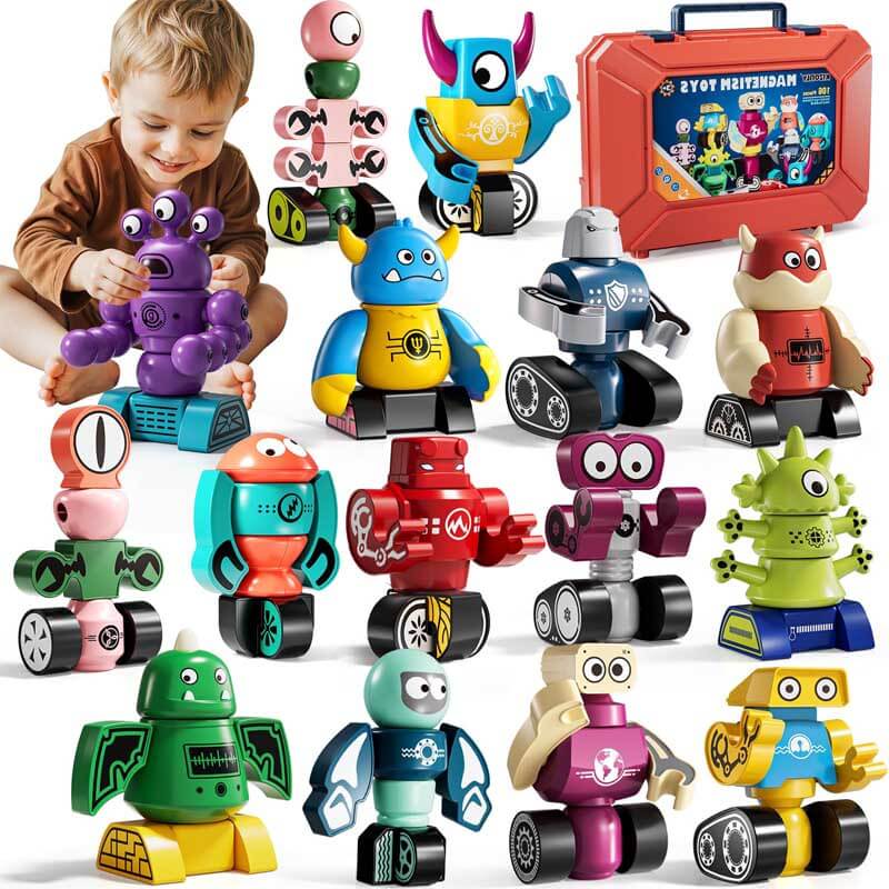 Magnets Robot Building Toys for Kids Ages 3-5 4-8 - 106 PCS Monsters Toys Robot Stacking Building Blocks Set with Storage Box, Creative Learning Christmas and Birthday Gifts for Boys Girls 2-4 | Shinymarch