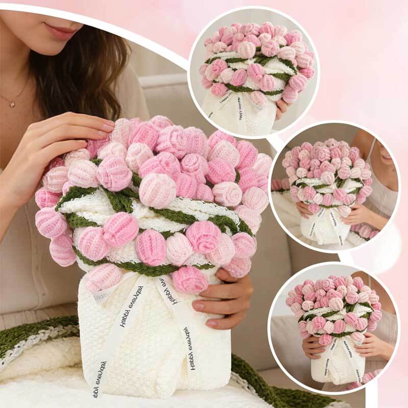 Crochet Flower Bouquet Throw Blanket, 43'' Handmade Knitted Blanket with Rose Flowers, Gift for Women on Birthday Mother’s Day Valentine's Day Anniversary (Pink) | Kalawee