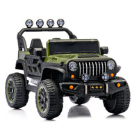 24V Kids Electric Ride-On Car 2-Seater with Remote Control 4WD Motor Colorful LED Lights Adjustable Speed USB MP3 Army Green PVC